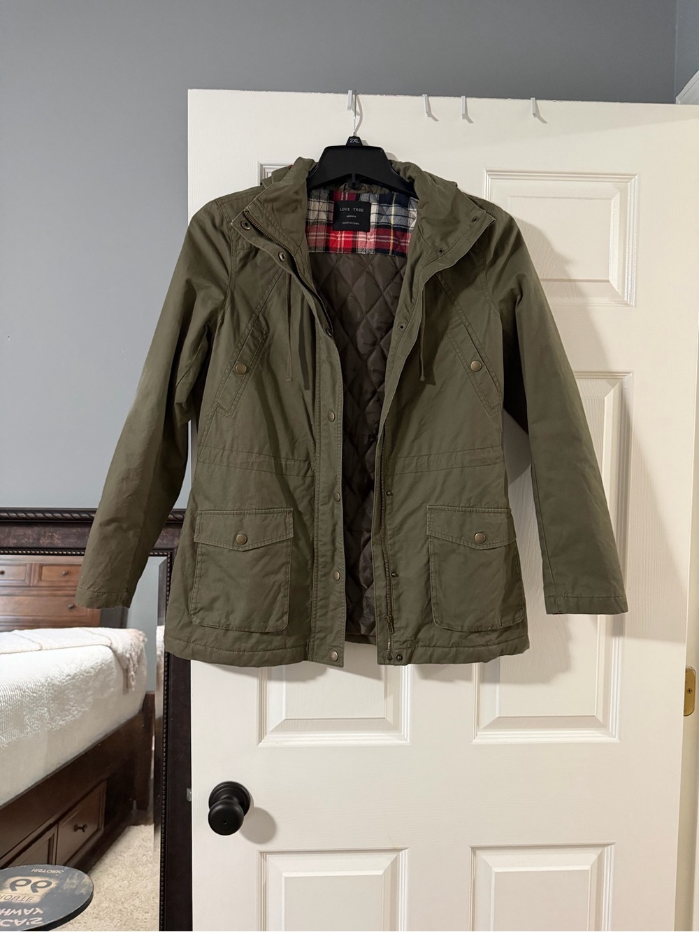 Love Tree Olive Green Utility Jacket with Quilted Lining